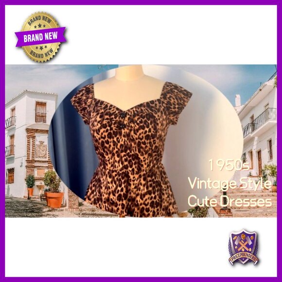 Retro Swing Dress Vintage 1950s Rockabilly Cocktail Party Cotton A-Line - Picture 5 of 6